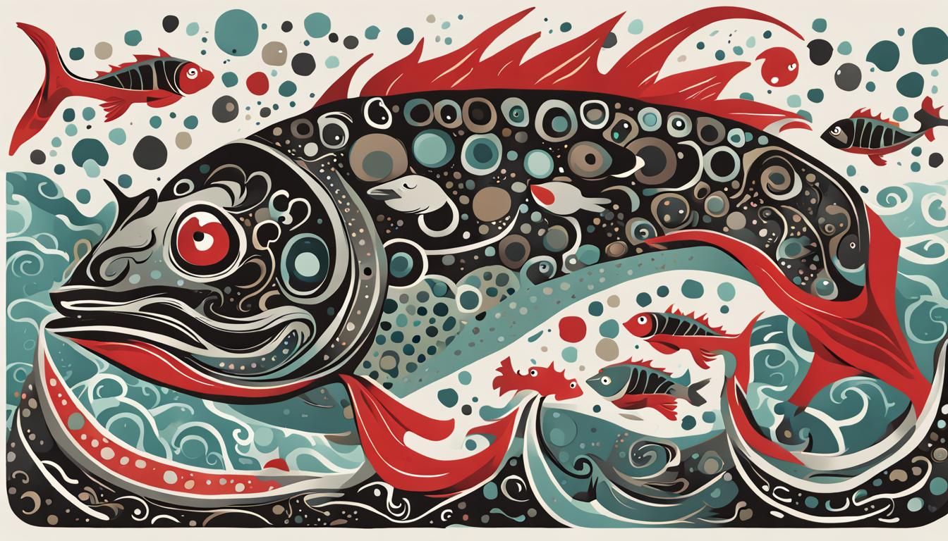 Colorful Dragon-Fish in Abstract Ocean: Typography Art