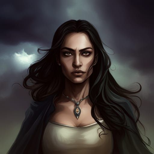 Waifish Dark Goddess of the Stormy Skies in Classical Style