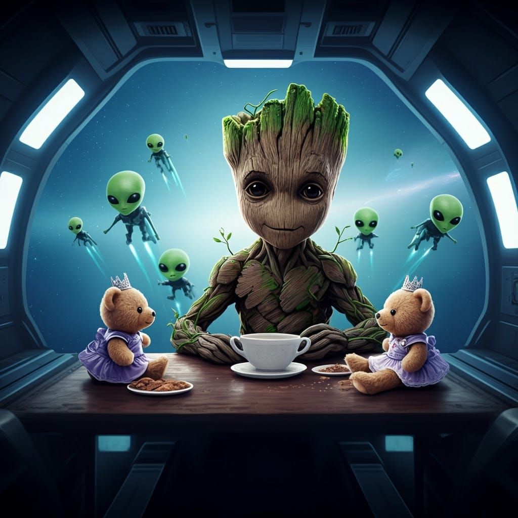 Groot's Futuristic Tea Party in Space