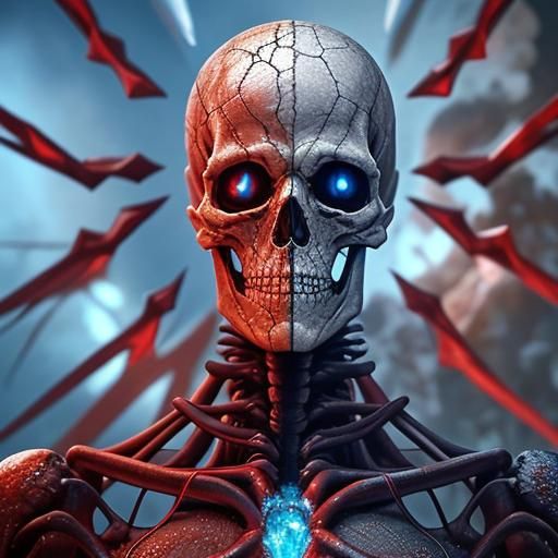 Cybernetic Skeleton in 1980s Dark Fantasy Style