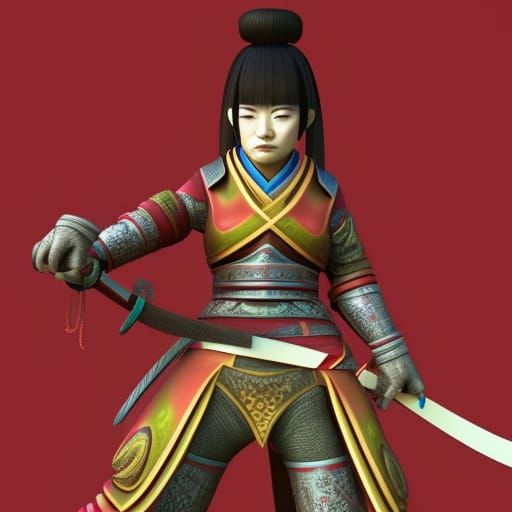Female Samurai with Dragon: 3D Digital Art
