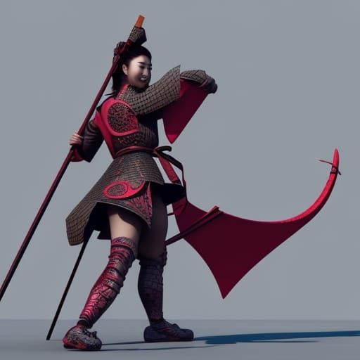 Female Samurai and Dragon in 3D Digital Art