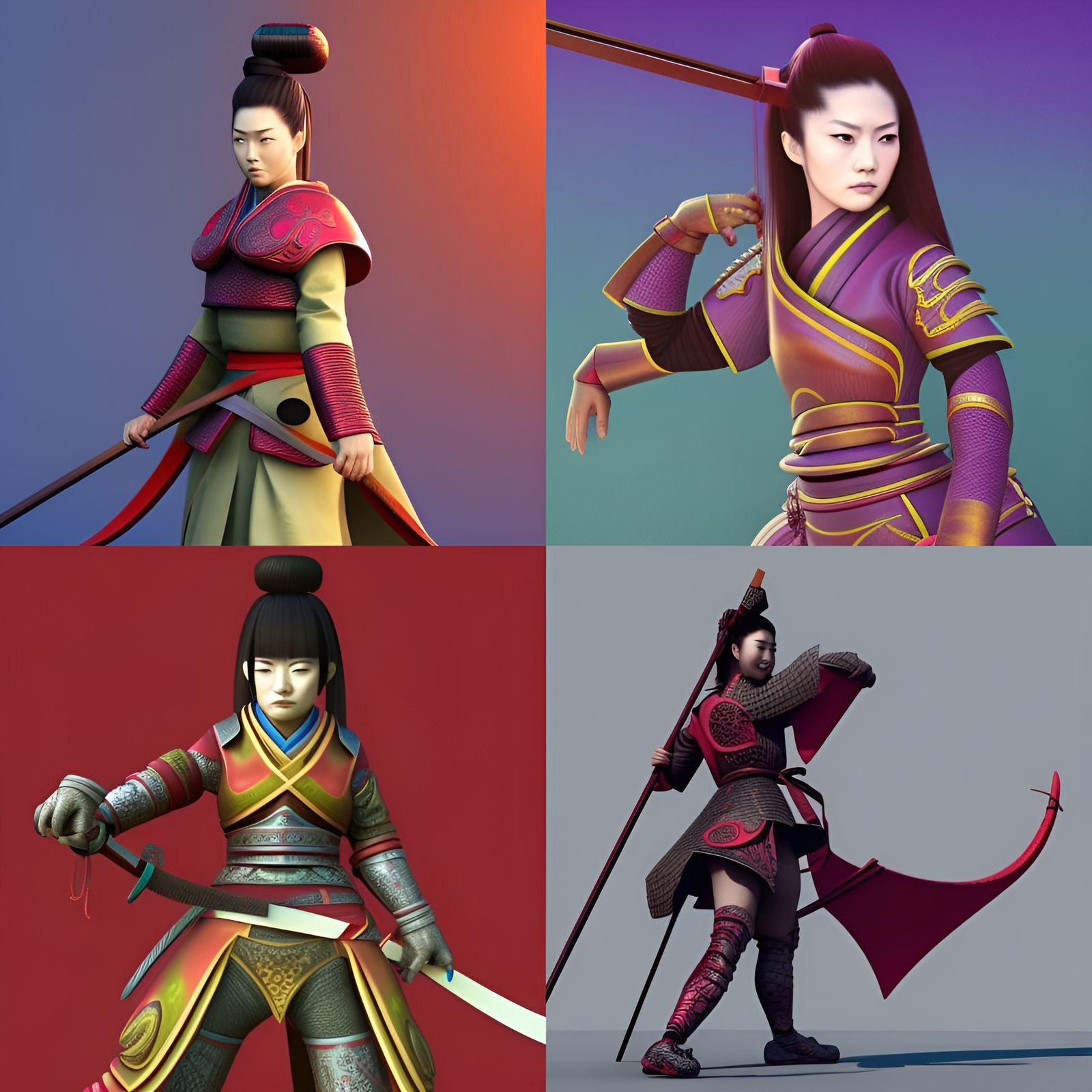 Female Samurai with Dragon in 3D Digital Art