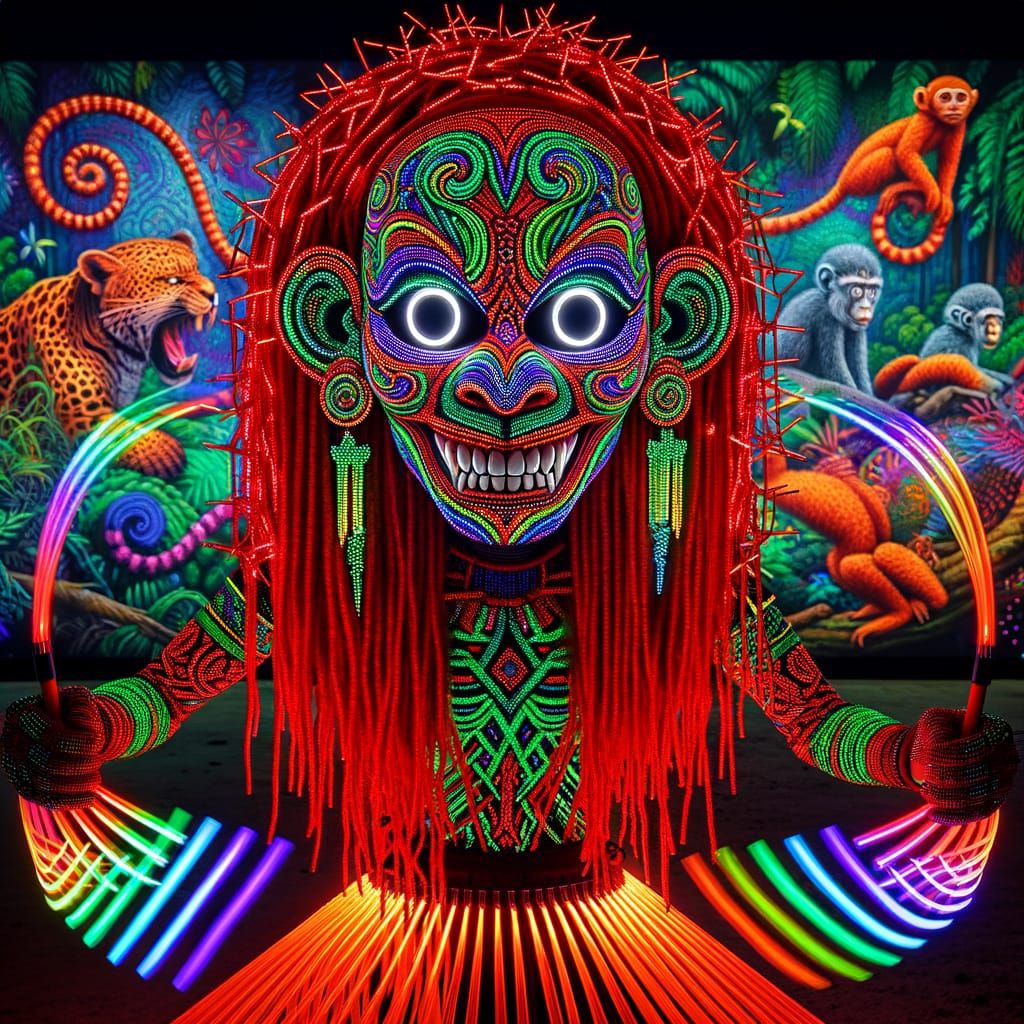 Mystical Amazonian Goddess in Vibrant Tribal Style
