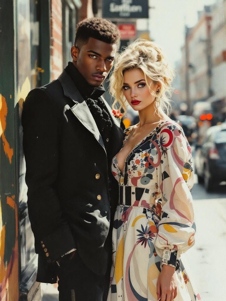 Mod Fashion Portrait Blending Watercolor and Bold Graphics