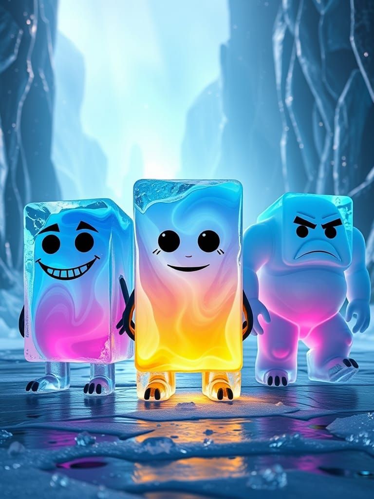 Ice Cubes Race Through Dreamscape: Digital Art