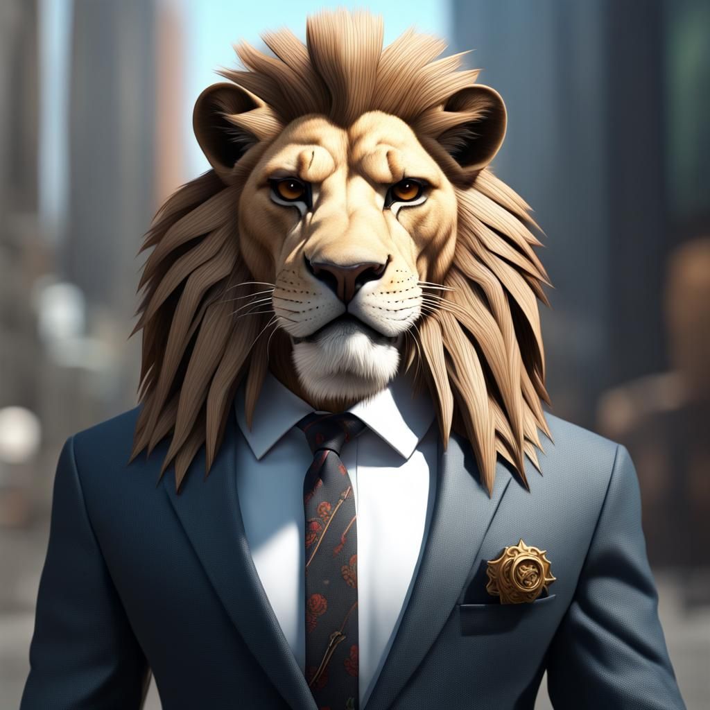 Mafia Lion in Suit, Hyperrealistic Artstation Quality