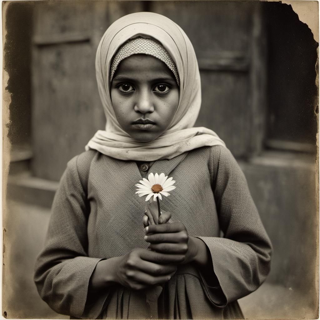 Young Girl with Flower in Vintage Style