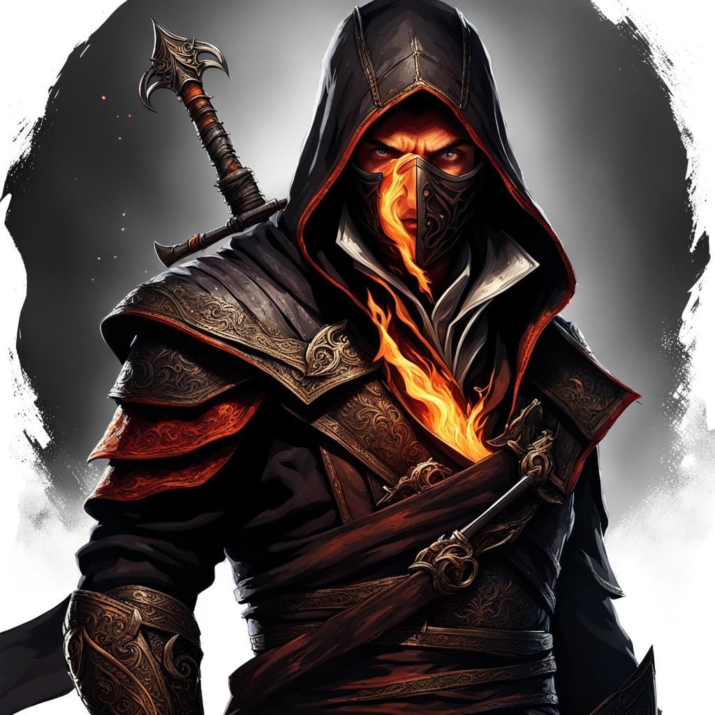 Fiery Assassin Emerging from Lava: Cinematic Portrait