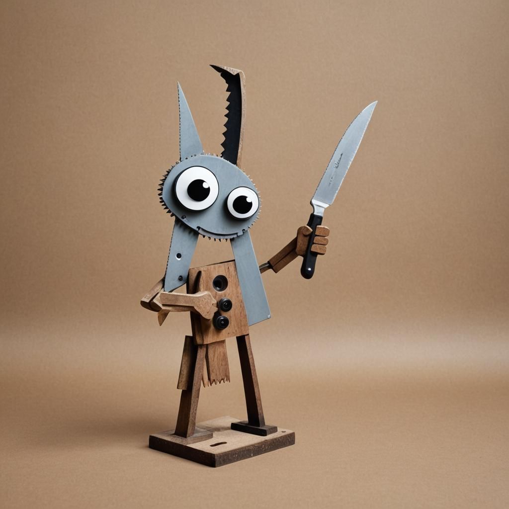 hand saw standing up with googly eyes, very happy