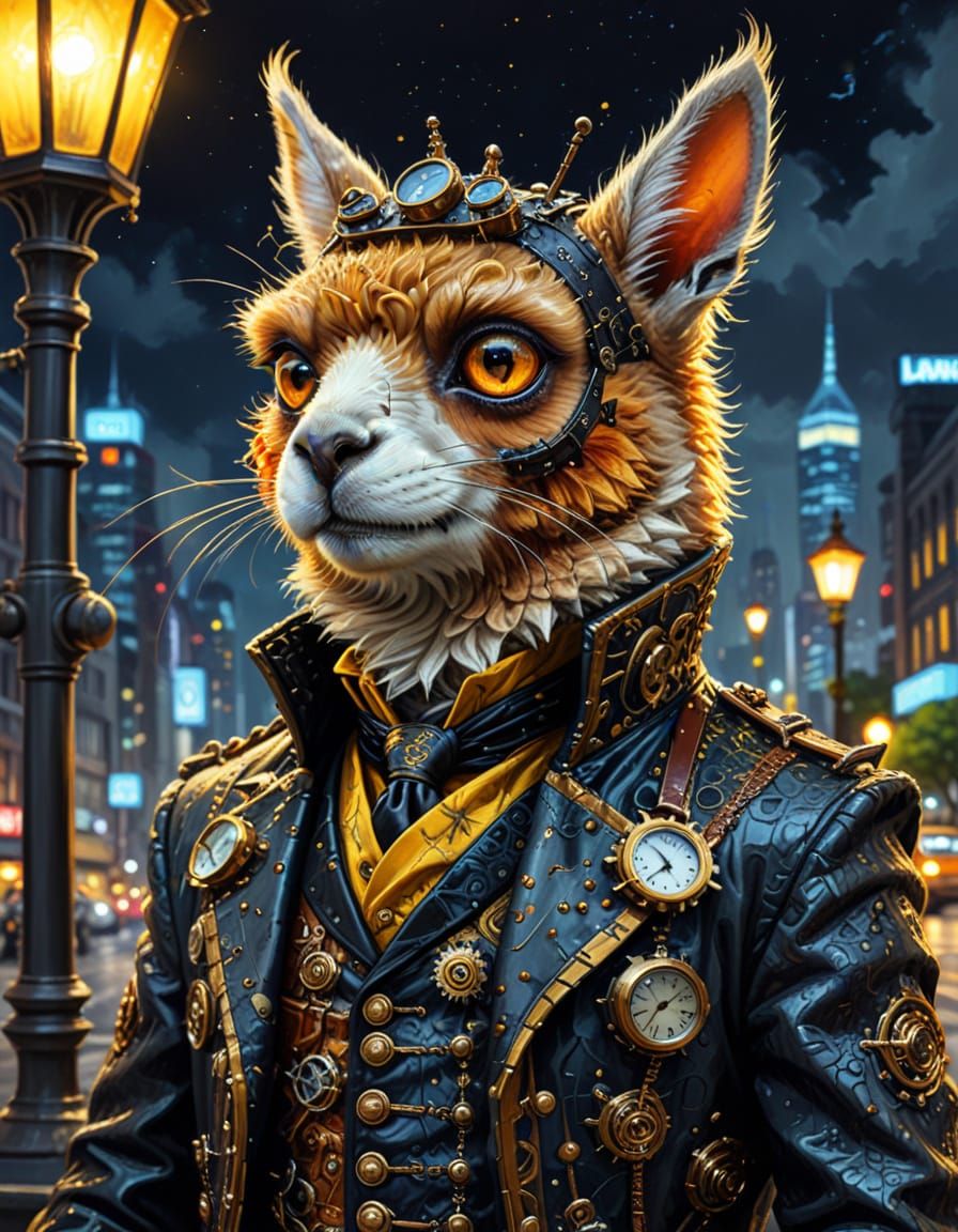 Steampunk Alpaca Imposter in Futuristic Tokyo