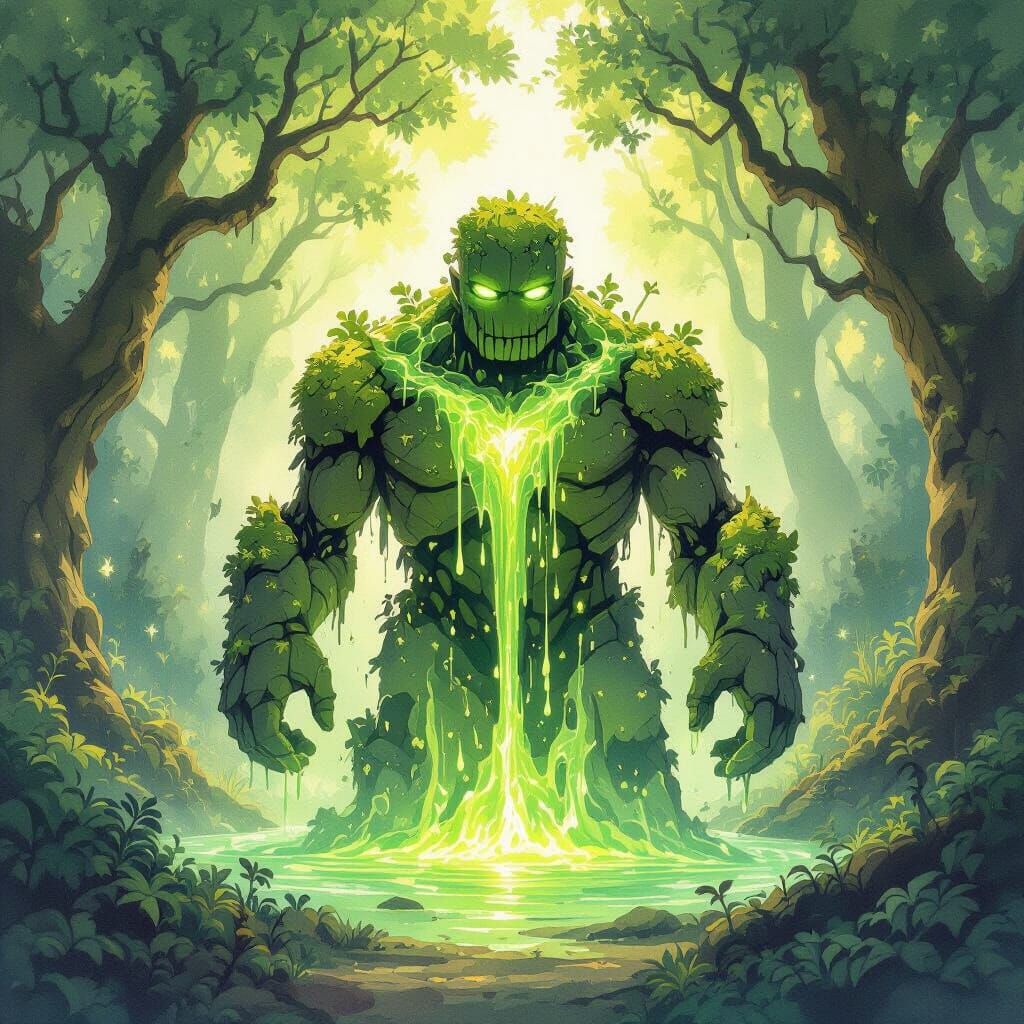 Mossy Stone Golem Dissolves Into Emerald Liquid