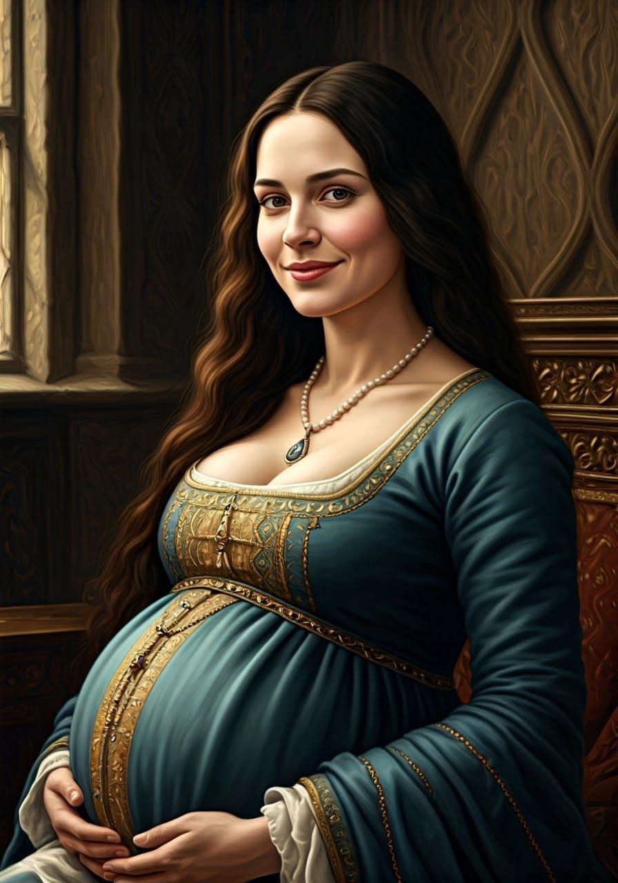A Pregnant Queen Contemplates Motherhood in Regal Splendor