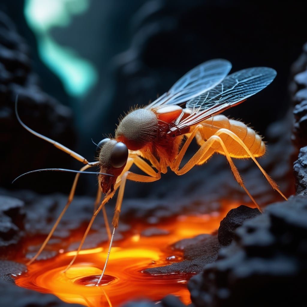 Surreal Amber Mosquito Above Fossilized Canyon