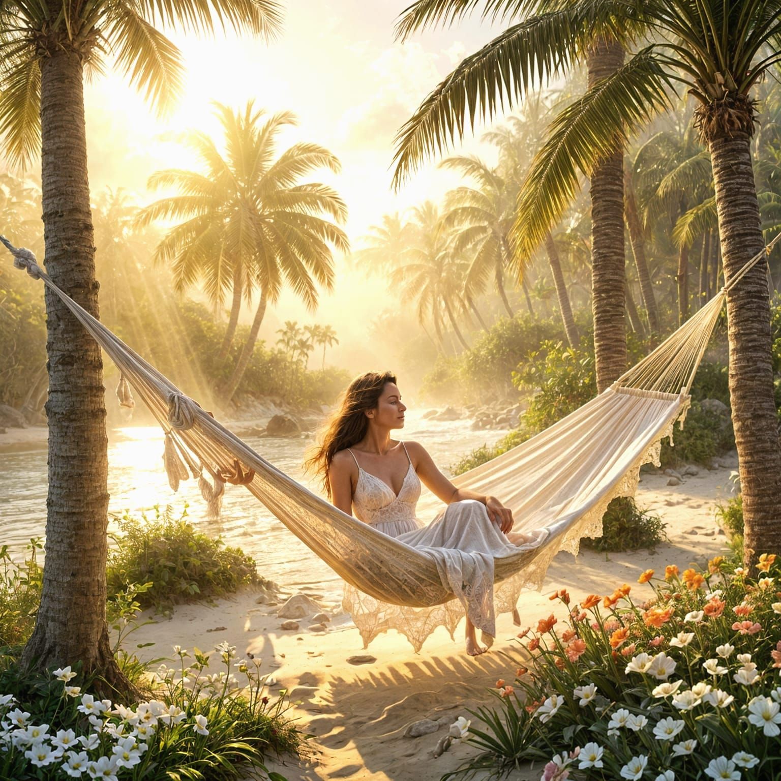 Peaceful Couple in Enchanted Beach Scene