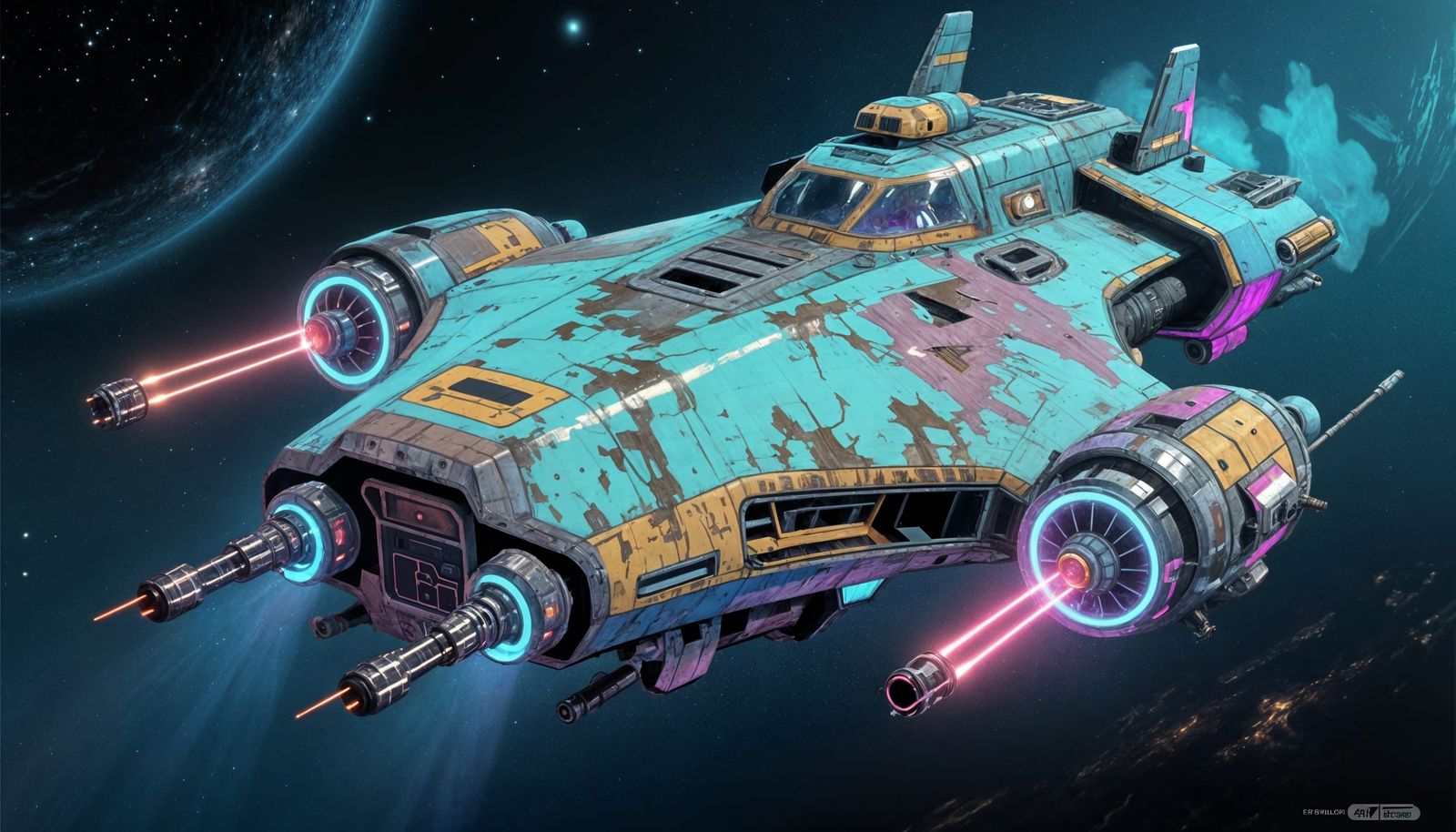 Futuristic Sci-Fi Spaceship with Laser Cannons