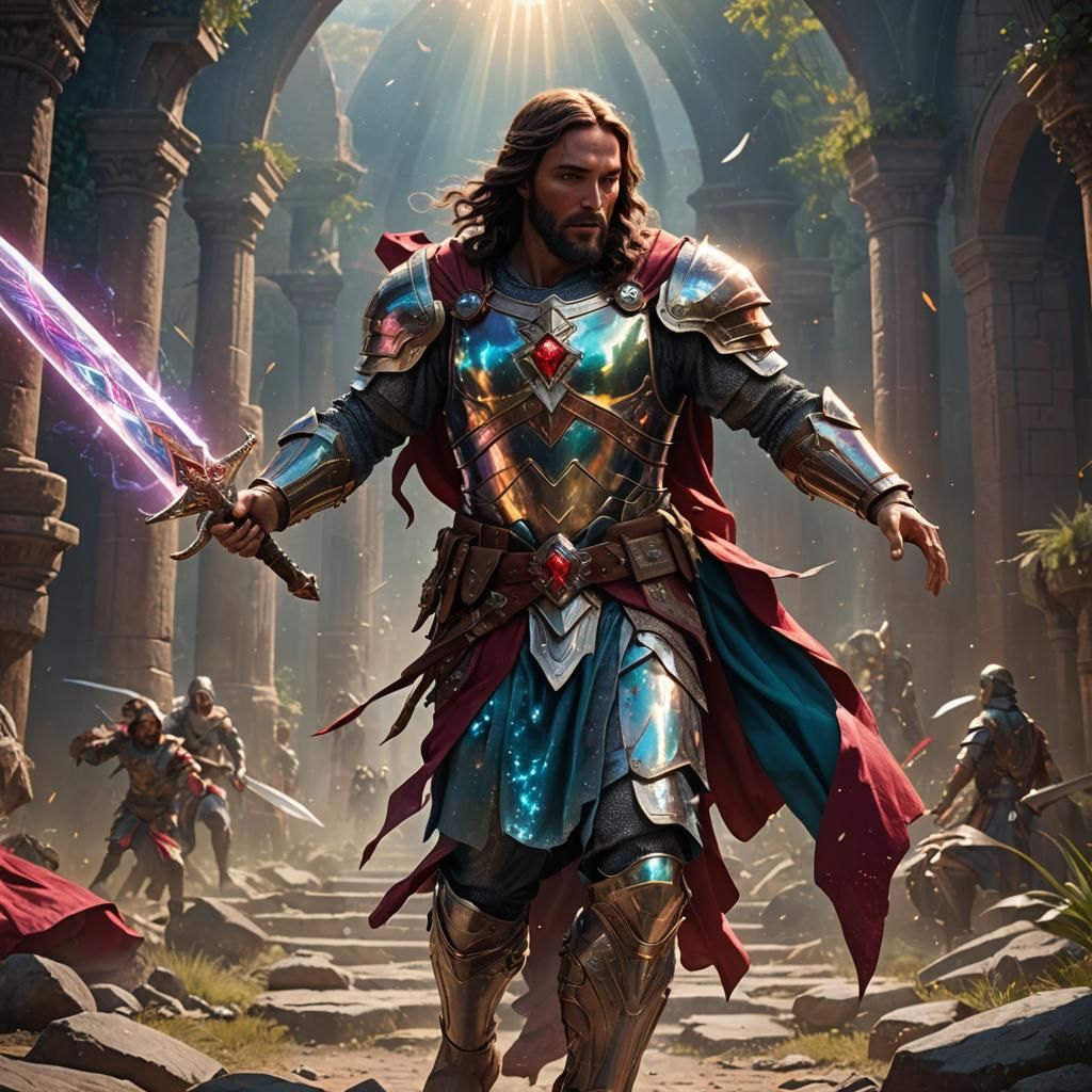 Jesus Christ as Warrior with Celestial Sword