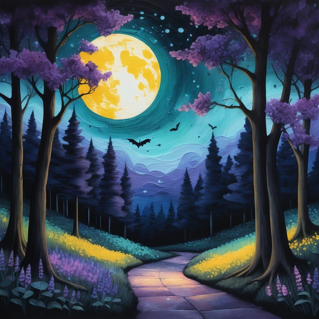 Vibrant Gouache Street Art Scene Under Twilight