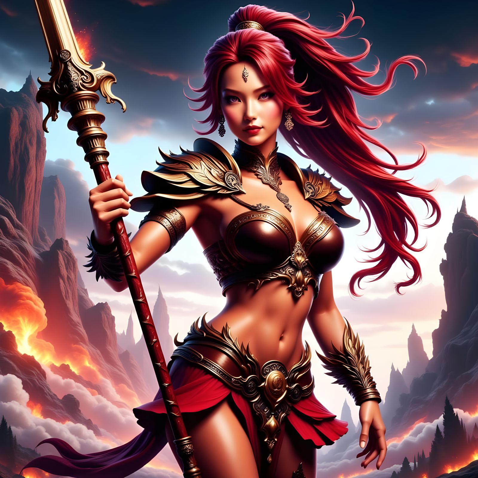 Fantastical Warrior Princess in a Fiery Bohemian Aesthetic