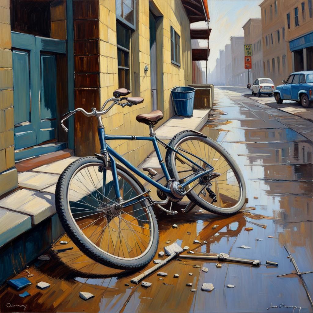 Broken Bicycle as Oil Painting