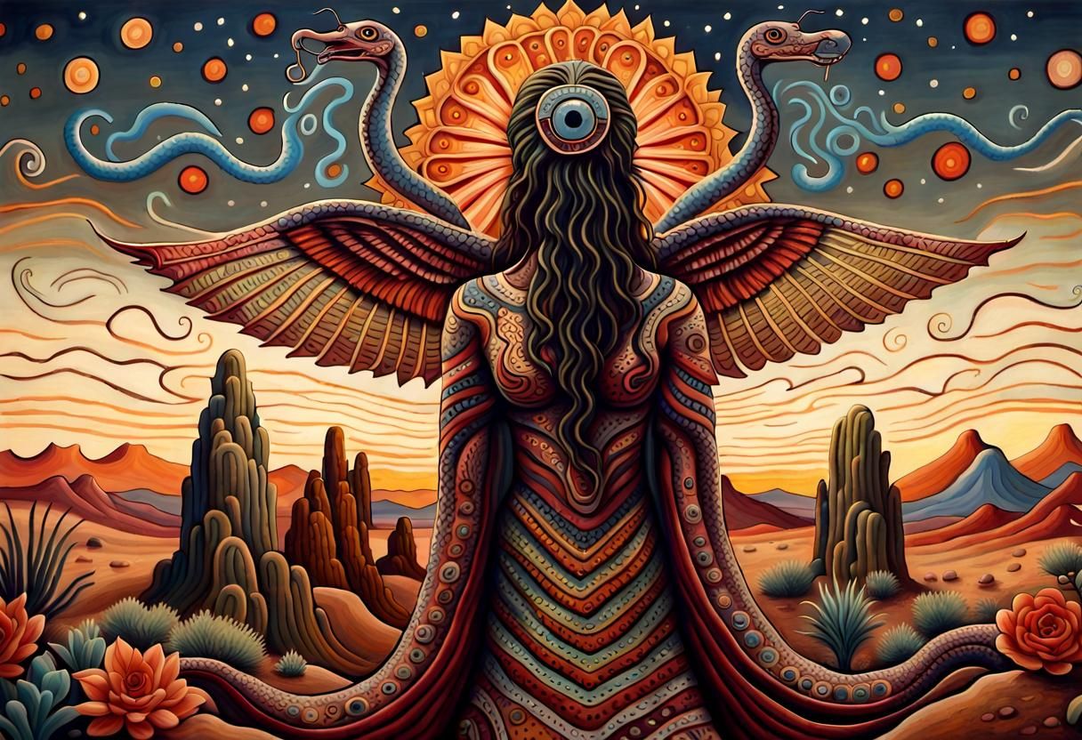 Shamanic Serpent in Desert Folk-Art Style