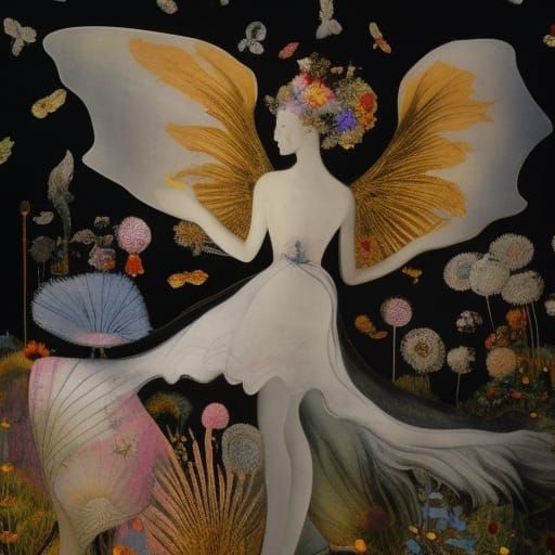 Fairies in Dandelion Dreamscape: Surrealist Digital Art