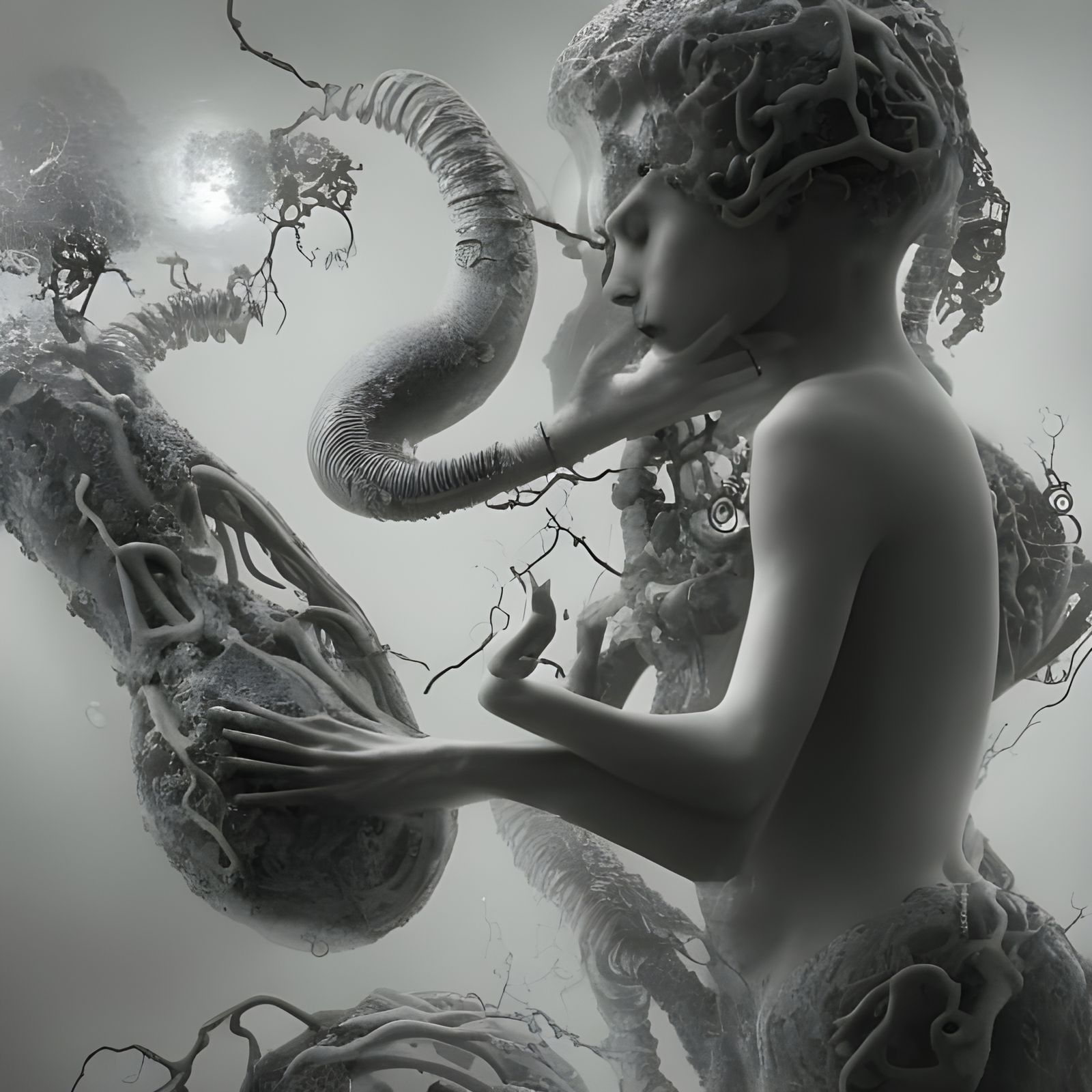 Cyborg Squid in Rubble with Alien Tech