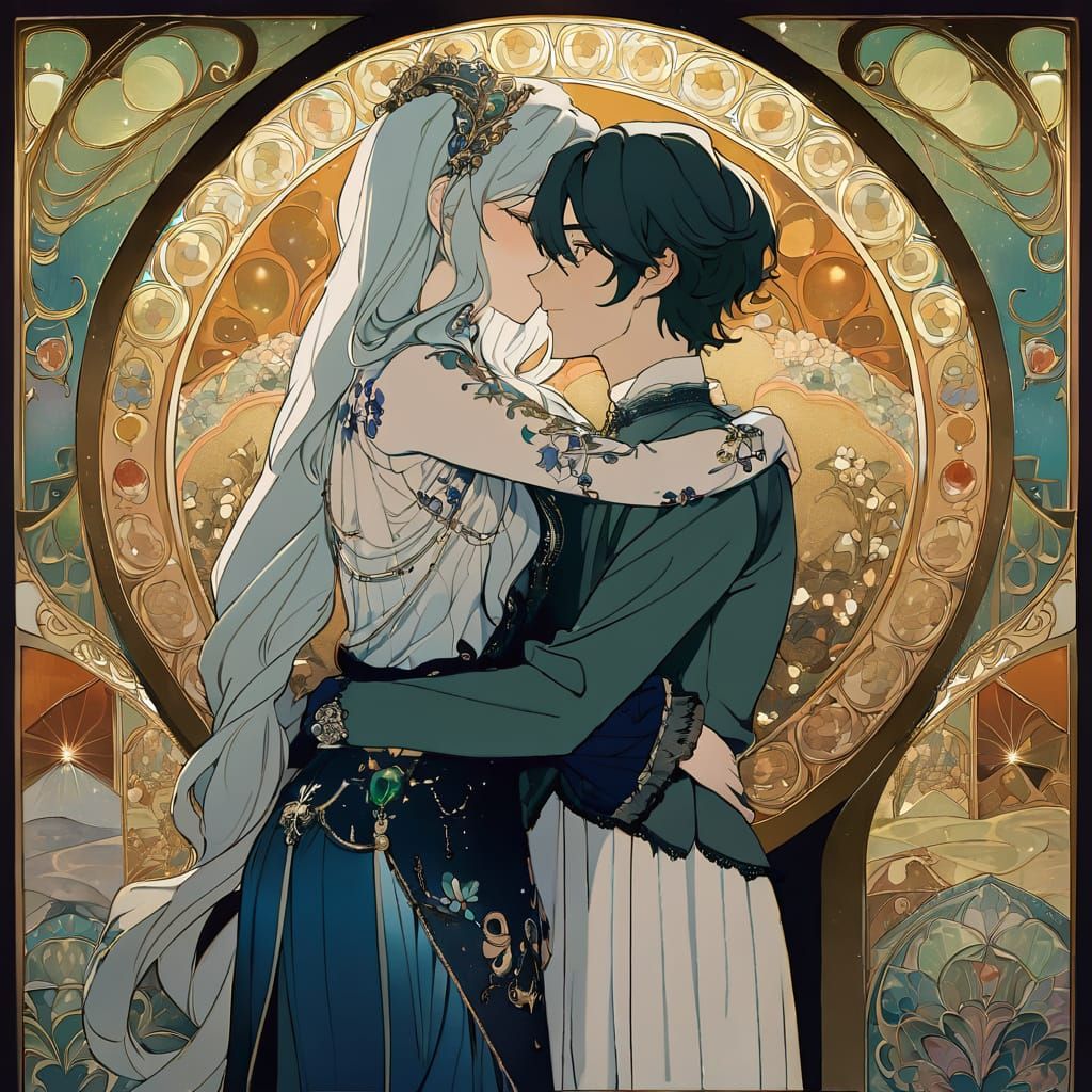Art Nouveau Embrace in Klimt Style