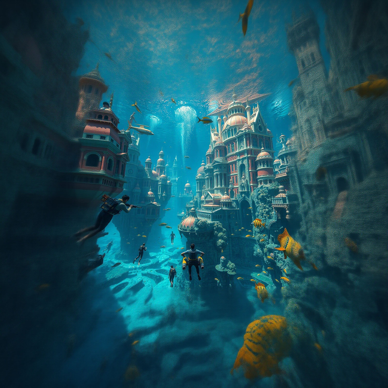 Vibrant Underwater City with Human Inhabitants