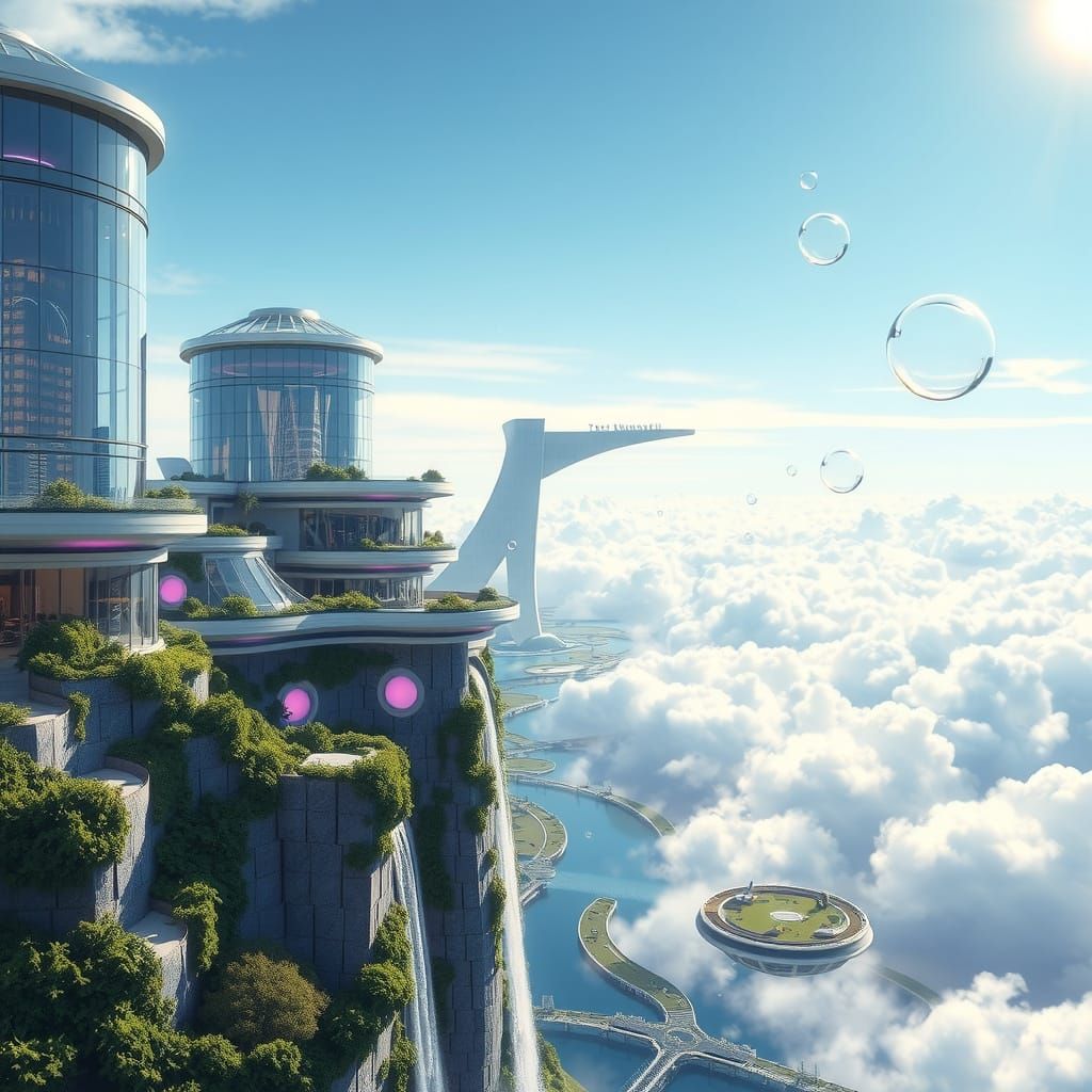 Eco-Friendly City in Clouds: Frutiger Aero Design