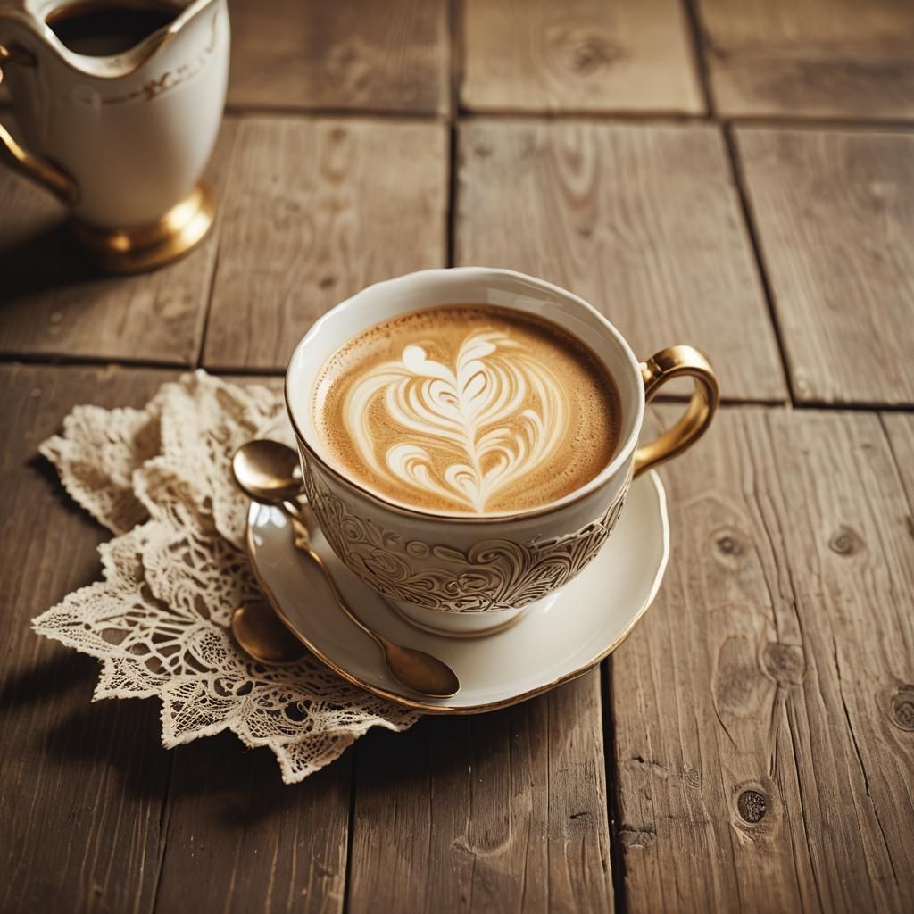 Antique Coffee Cup Still Life in Golden Light