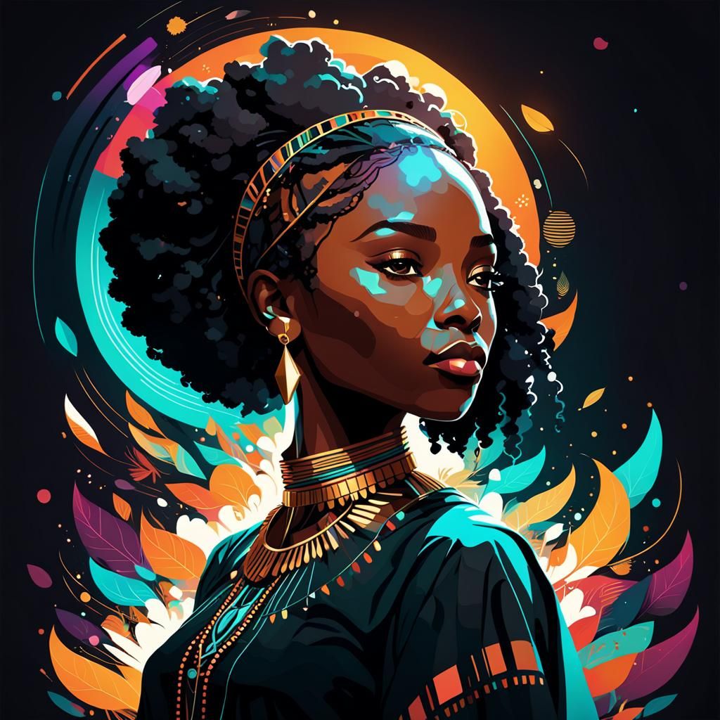 Enchanted African American Woman in Dynamic Lighting