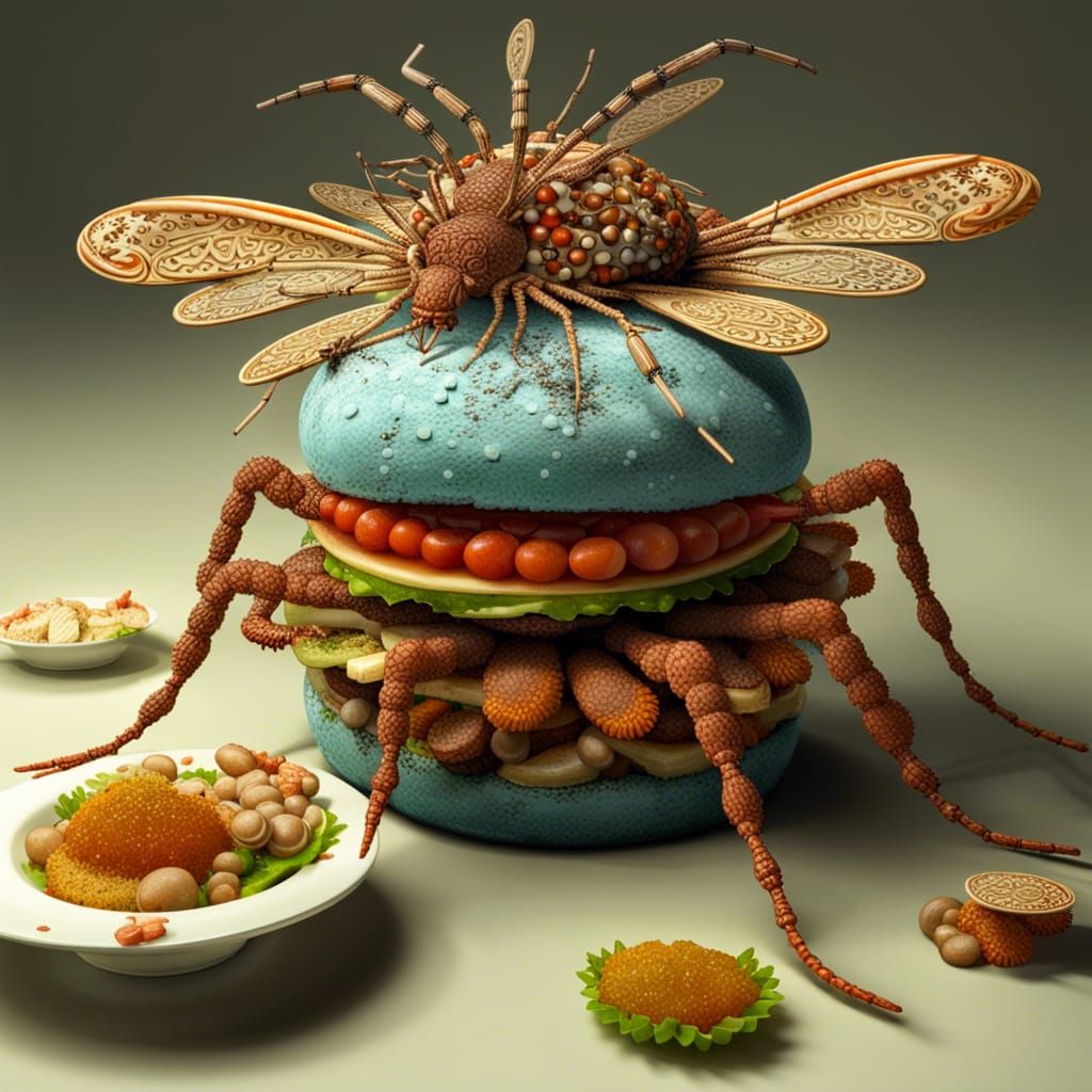 Mouthwatering Mosquito Burger in Social Surrealism Style