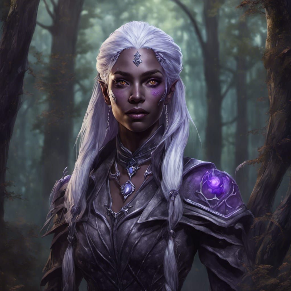 Drow Warlock Portrait in Dark Fantasy Style