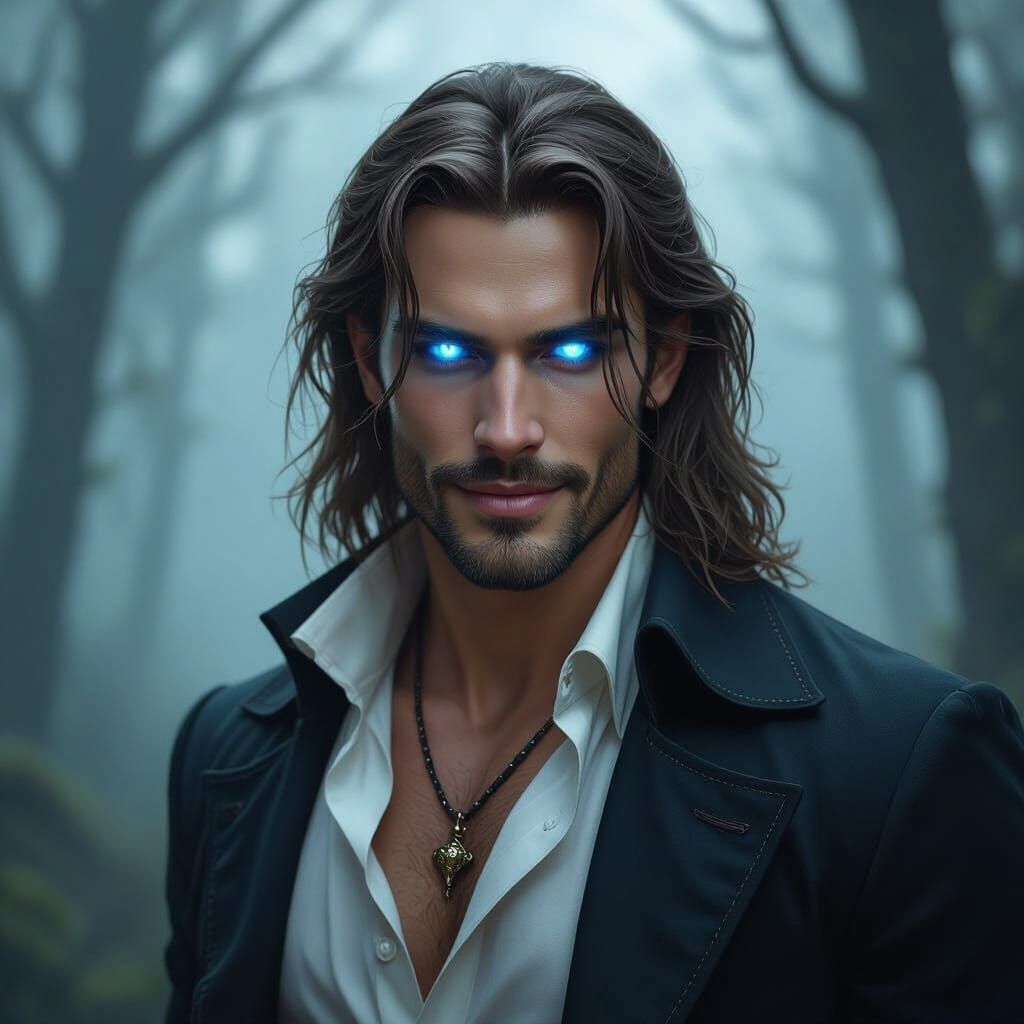 Vampire in Misty Forest: Photorealistic Art Style