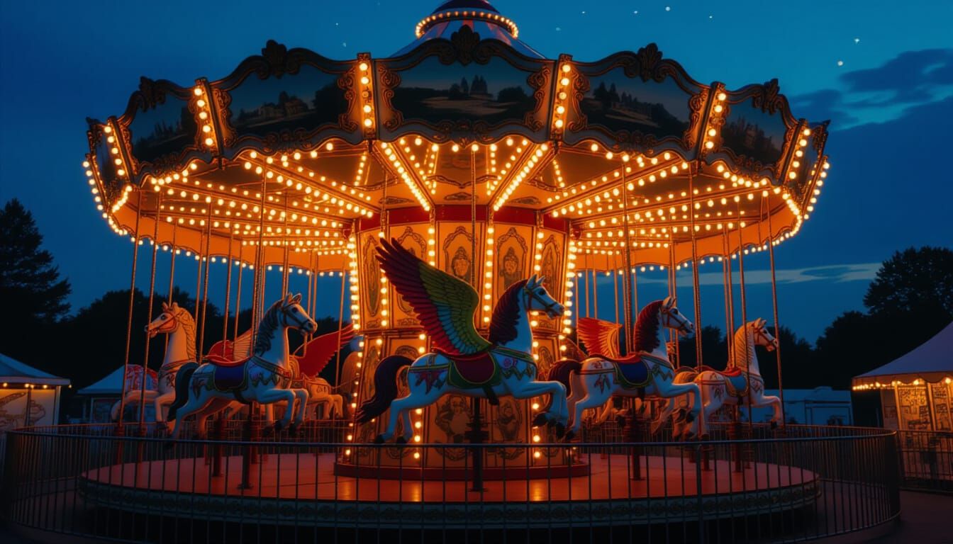 Mythical Carousel at Twilight Carnival in Americana Style