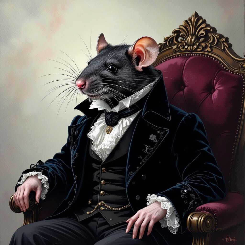 Gothic Rat Gentleman in Velvet Coat Digital Painting