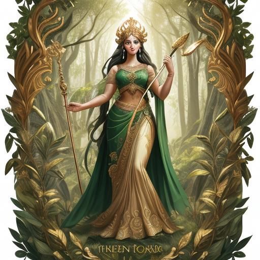 Hera in Mystical Forest, Greek Mythology Illustration