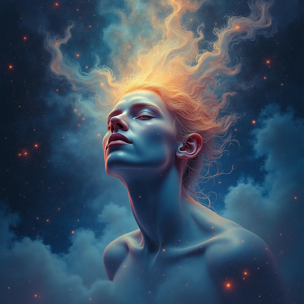 Mystical Figure in Space: Beksiński-Style Watercolor Portrai...