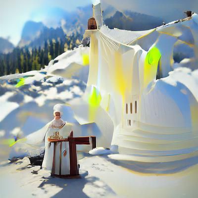Pope Praying in Tatra Mountains: 8K 3D Render