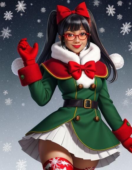 Festive Anime Girl in Snowy Neon Christmas Scene