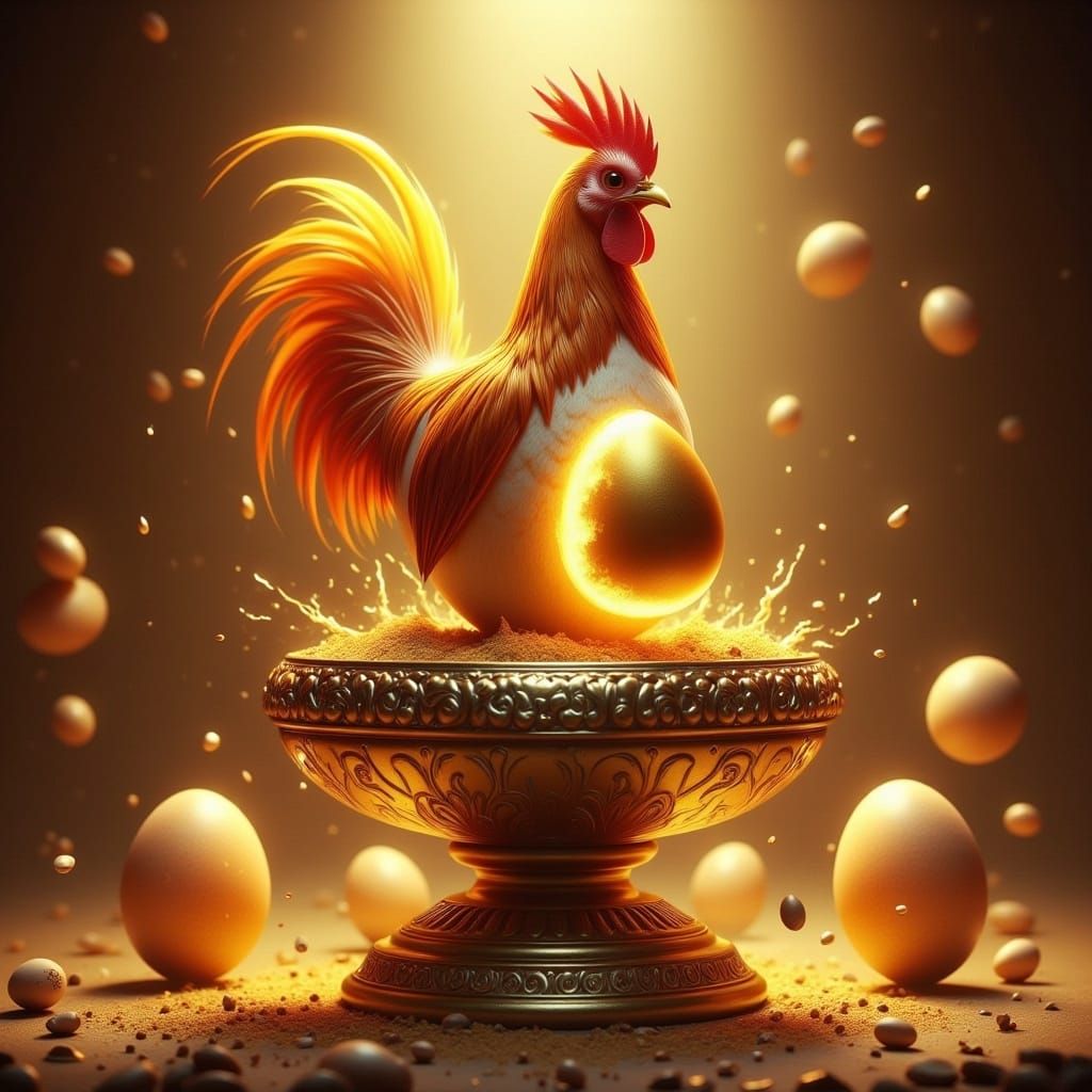 <lora:-Angry Eggs-:1.0> My hen trying to lay the golden egg ...