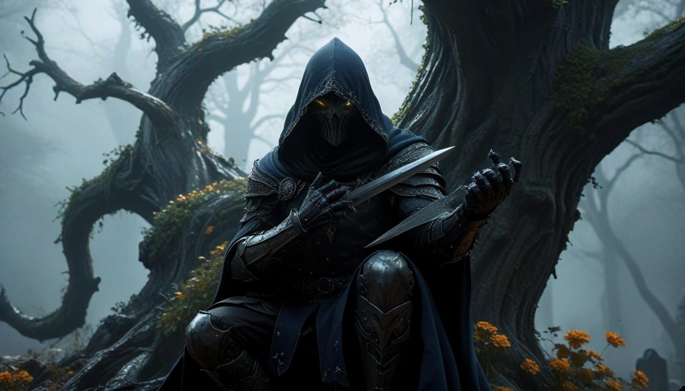 Epic Dark Fantasy Hero in Medieval City