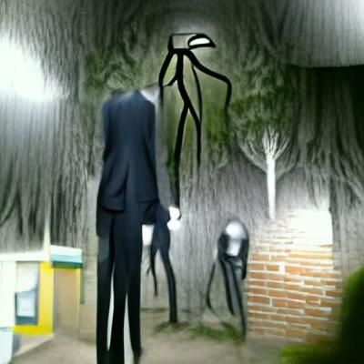 Creepy Slenderman Figure in Dark Forest