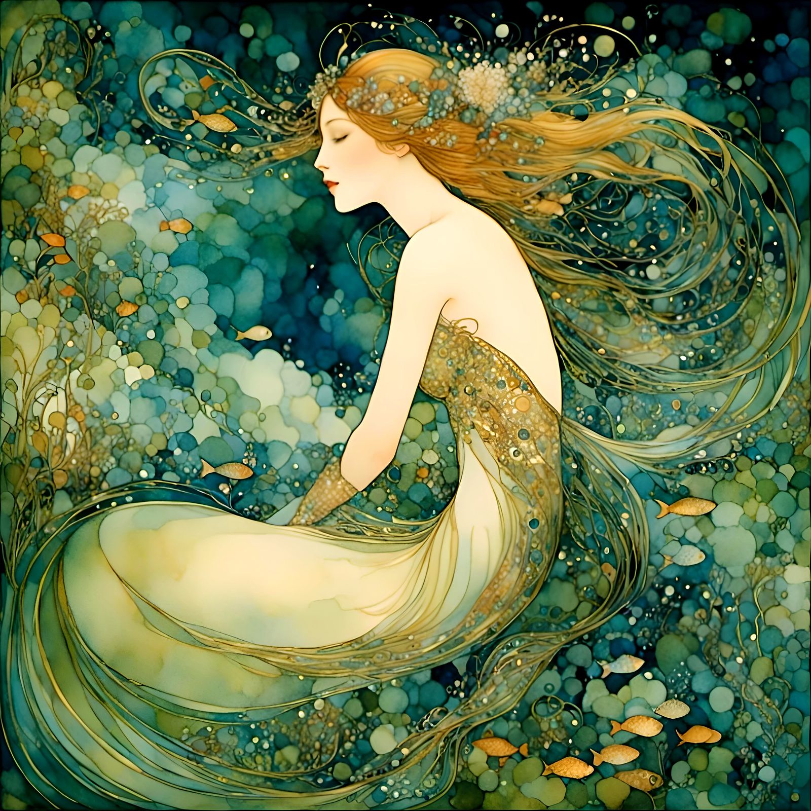Art Nouveau Mermaid in Iridescent Twilight