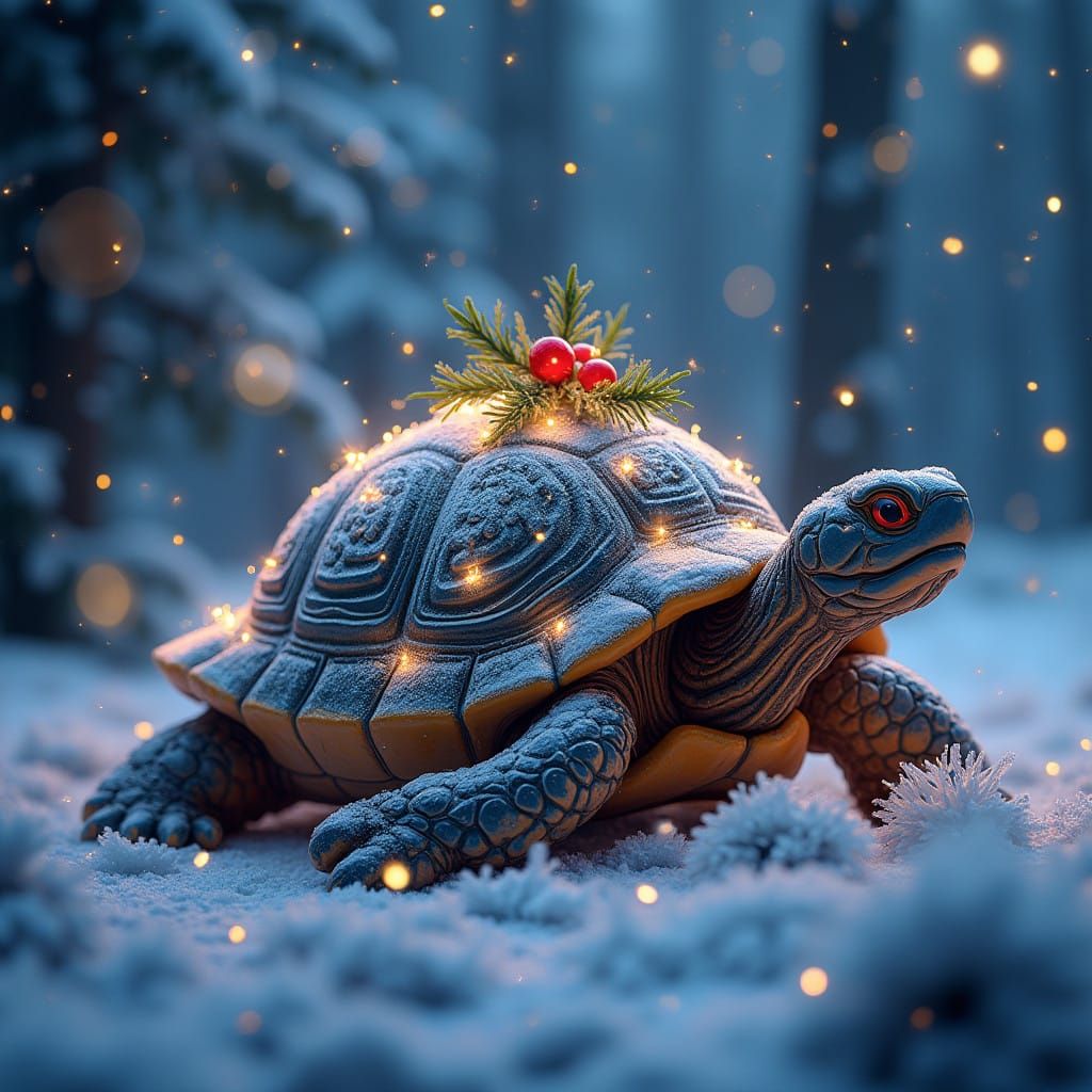 Magical Christmas Turtle in Winter Wonderland