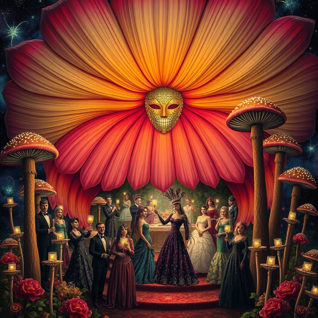 Celestial Masquerade Ball in Sentient Flower, Surreal Psyche...