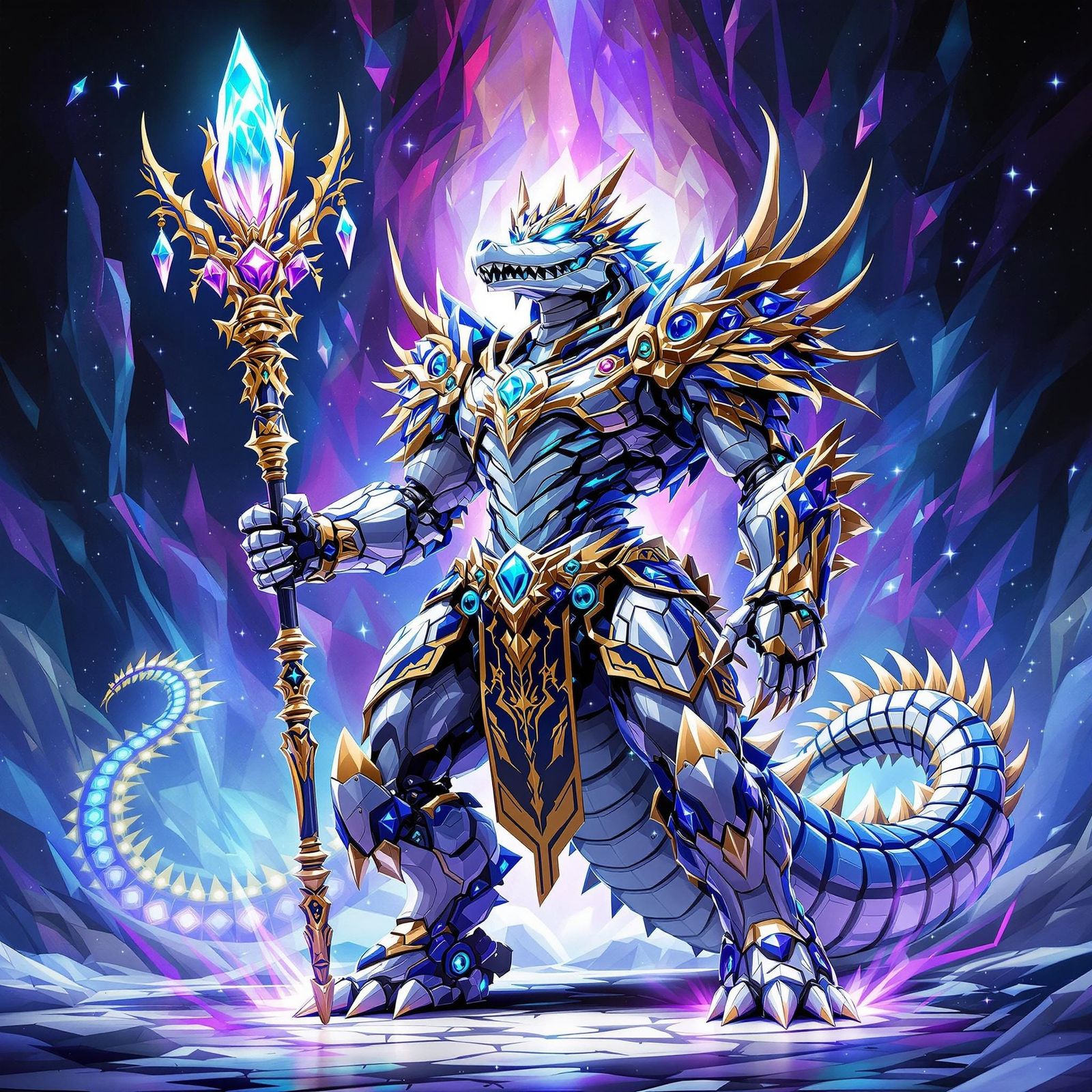 Majestic Robot Paladin Crocodile in Fantasy Armor