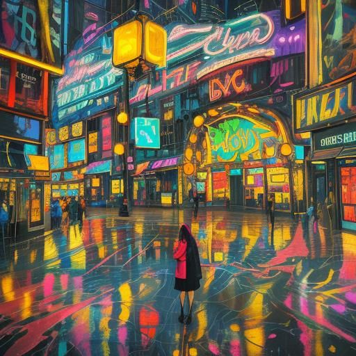 Surreal Woman in Melting Cityscape: Oil Painting