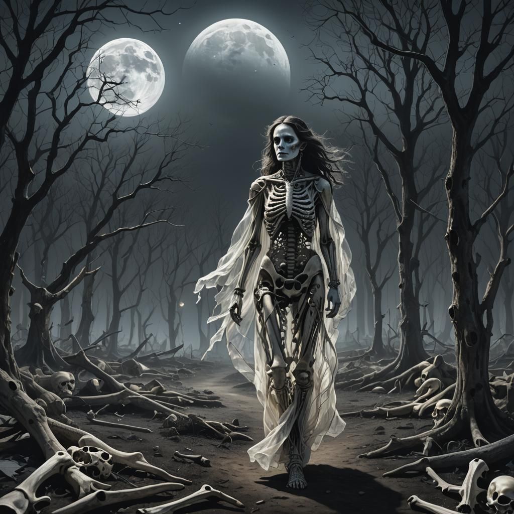 Ethereal Spectral Bride in Bone Forest